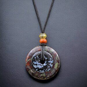Dragons Blood Jasper and Snowflake Obsidian Necklace Handmade